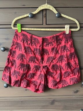J. Crew Red Elephant Print Textured Pleated Shorts Size 8